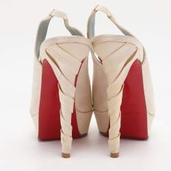 Pre Owned Christian Louboutin Pearl Satin Plisseta Slingback Platform Pumps Size 37
