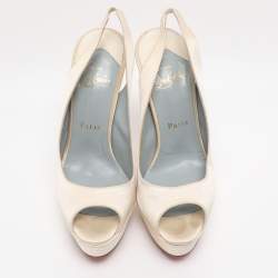 Pre Owned Christian Louboutin Pearl Satin Plisseta Slingback Platform Pumps Size 37