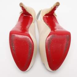 Pre Owned Christian Louboutin Pearl Satin Plisseta Slingback Platform Pumps Size 37