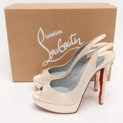 Pre Owned Christian Louboutin Pearl Satin Plisseta Slingback Platform Pumps Size 37