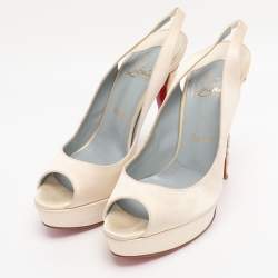 Pre Owned Christian Louboutin Pearl Satin Plisseta Slingback Platform Pumps Size 37