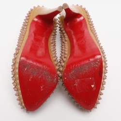 Pre Owned Christian Louboutin Beige Patent Leather Alti Spiked Platform Pumps Size 39