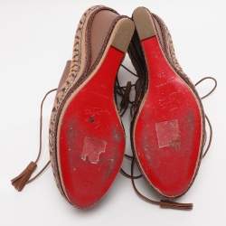 Pre Owned Christian Louboutin Brown Leather Spagana Wedge Sandals Size 38