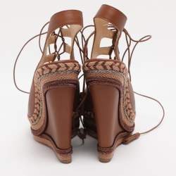 Pre Owned Christian Louboutin Brown Leather Spagana Wedge Sandals Size 38