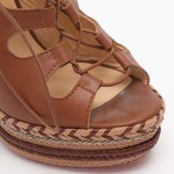 Pre Owned Christian Louboutin Brown Leather Spagana Wedge Sandals Size 38