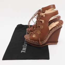 Pre Owned Christian Louboutin Brown Leather Spagana Wedge Sandals Size 38