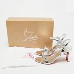 Pre Owned Christian Louboutin Silver Leather Atmospheria Sandals Size 38.5