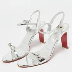 Pre Owned Christian Louboutin Silver Leather Atmospheria Sandals Size 38.5
