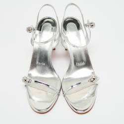 Pre Owned Christian Louboutin Silver Leather Atmospheria Sandals Size 38.5