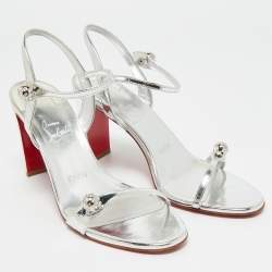 Pre Owned Christian Louboutin Silver Leather Atmospheria Sandals Size 38.5