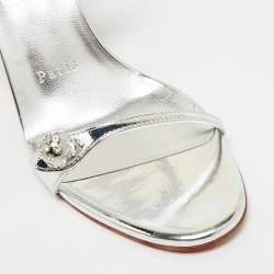 Pre Owned Christian Louboutin Silver Leather Atmospheria Sandals Size 38.5