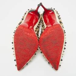 Pre Owned Christian Louboutin White Leather Multicolor Spikes Pigalle Pumps Size 39.5