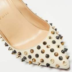 Pre Owned Christian Louboutin White Leather Multicolor Spikes Pigalle Pumps Size 39.5