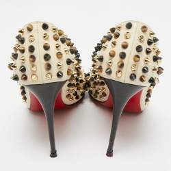 Pre Owned Christian Louboutin White Leather Multicolor Spikes Pigalle Pumps Size 39.5