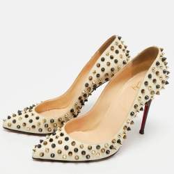 Pre Owned Christian Louboutin White Leather Multicolor Spikes Pigalle Pumps Size 39.5