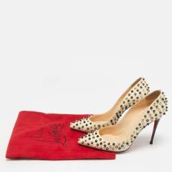 Pre Owned Christian Louboutin White Leather Multicolor Spikes Pigalle Pumps Size 39.5