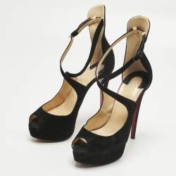 Pre Owned Christian Louboutin Black Suede Marlenalta Platform Sandals Size 39.5