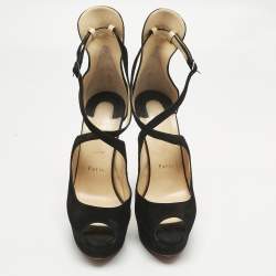 Pre Owned Christian Louboutin Black Suede Marlenalta Platform Sandals Size 39.5
