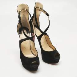 Pre Owned Christian Louboutin Black Suede Marlenalta Platform Sandals Size 39.5