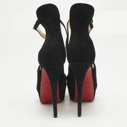 Pre Owned Christian Louboutin Black Suede Marlenalta Platform Sandals Size 39.5