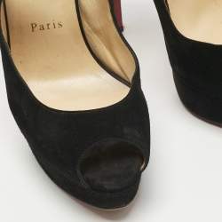 Pre Owned Christian Louboutin Black Suede Marlenalta Platform Sandals Size 39.5