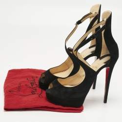 Pre Owned Christian Louboutin Black Suede Marlenalta Platform Sandals Size 39.5
