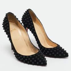 Pre Owned Christian Louboutin Black Suede Pigalle Spikes Pumps Size 39.5
