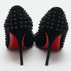 Pre Owned Christian Louboutin Black Suede Pigalle Spikes Pumps Size 39.5