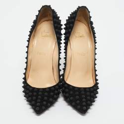 Pre Owned Christian Louboutin Black Suede Pigalle Spikes Pumps Size 39.5