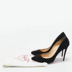 Pre Owned Christian Louboutin Black Suede Pigalle Spikes Pumps Size 39.5