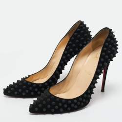 Pre Owned Christian Louboutin Black Suede Pigalle Spikes Pumps Size 39.5