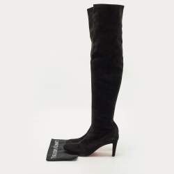 Pre Owned Christian Louboutin Black Suede Riding Over The Knee Length Boots Size 40.5