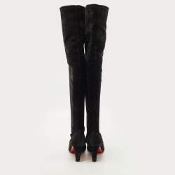 Pre Owned Christian Louboutin Black Suede Riding Over The Knee Length Boots Size 40.5
