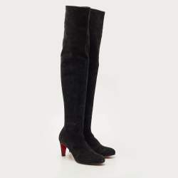 Pre Owned Christian Louboutin Black Suede Riding Over The Knee Length Boots Size 40.5