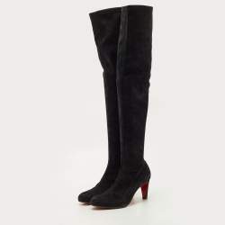Pre Owned Christian Louboutin Black Suede Riding Over The Knee Length Boots Size 40.5