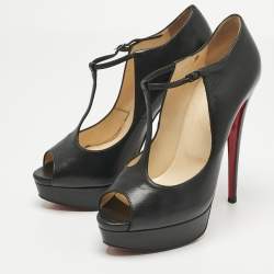 Pre Owned Christian Louboutin Black Leather jilopa Mary Jane Pumps Size 40