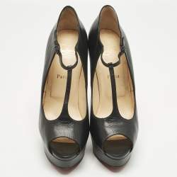 Pre Owned Christian Louboutin Black Leather jilopa Mary Jane Pumps Size 40