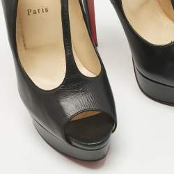 Pre Owned Christian Louboutin Black Leather jilopa Mary Jane Pumps Size 40