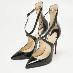 Pre Owned Christian Louboutin Black Patent Leather Marlenarock Ankle Strap Sandals Size 39.5