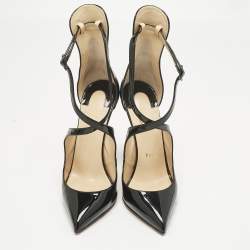 Pre Owned Christian Louboutin Black Patent Leather Marlenarock Ankle Strap Sandals Size 39.5