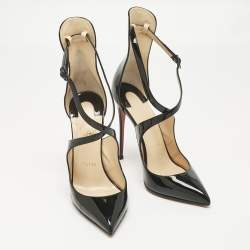 Pre Owned Christian Louboutin Black Patent Leather Marlenarock Ankle Strap Sandals Size 39.5