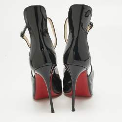 Pre Owned Christian Louboutin Black Patent Leather Marlenarock Ankle Strap Sandals Size 39.5