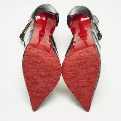 Pre Owned Christian Louboutin Black Patent Leather Marlenarock Ankle Strap Sandals Size 39.5