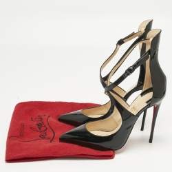 Pre Owned Christian Louboutin Black Patent Leather Marlenarock Ankle Strap Sandals Size 39.5