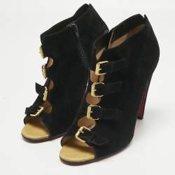 Pre Owned Christian Louboutin Black Leather and Suede Ankle Strap Sandals Size 40