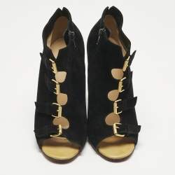 Pre Owned Christian Louboutin Black Leather and Suede Ankle Strap Sandals Size 40