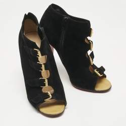 Pre Owned Christian Louboutin Black Leather and Suede Ankle Strap Sandals Size 40