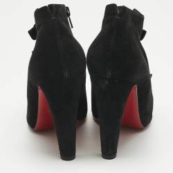 Pre Owned Christian Louboutin Black Leather and Suede Ankle Strap Sandals Size 40