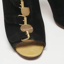 Pre Owned Christian Louboutin Black Leather and Suede Ankle Strap Sandals Size 40