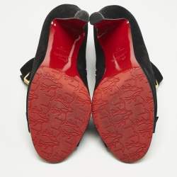 Pre Owned Christian Louboutin Black Leather and Suede Ankle Strap Sandals Size 40